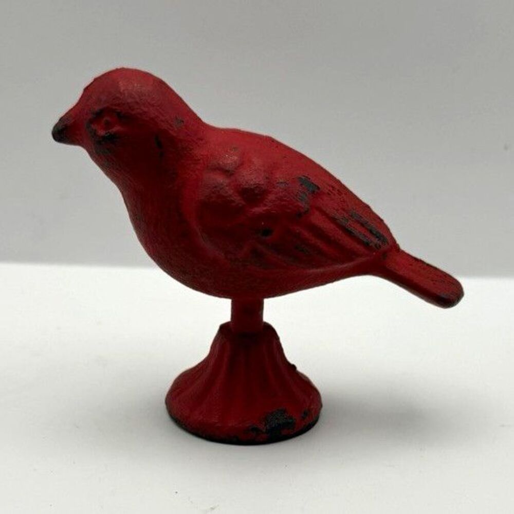 Red/Black Painted Cast Iron Bird Figurine 3D Effect Small 4.5" x 3"